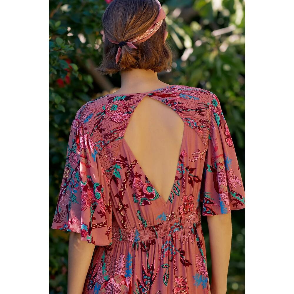Anthropologie Floral Ruffle Embroidered Maxi Dress NWT - Picture 2 of 9